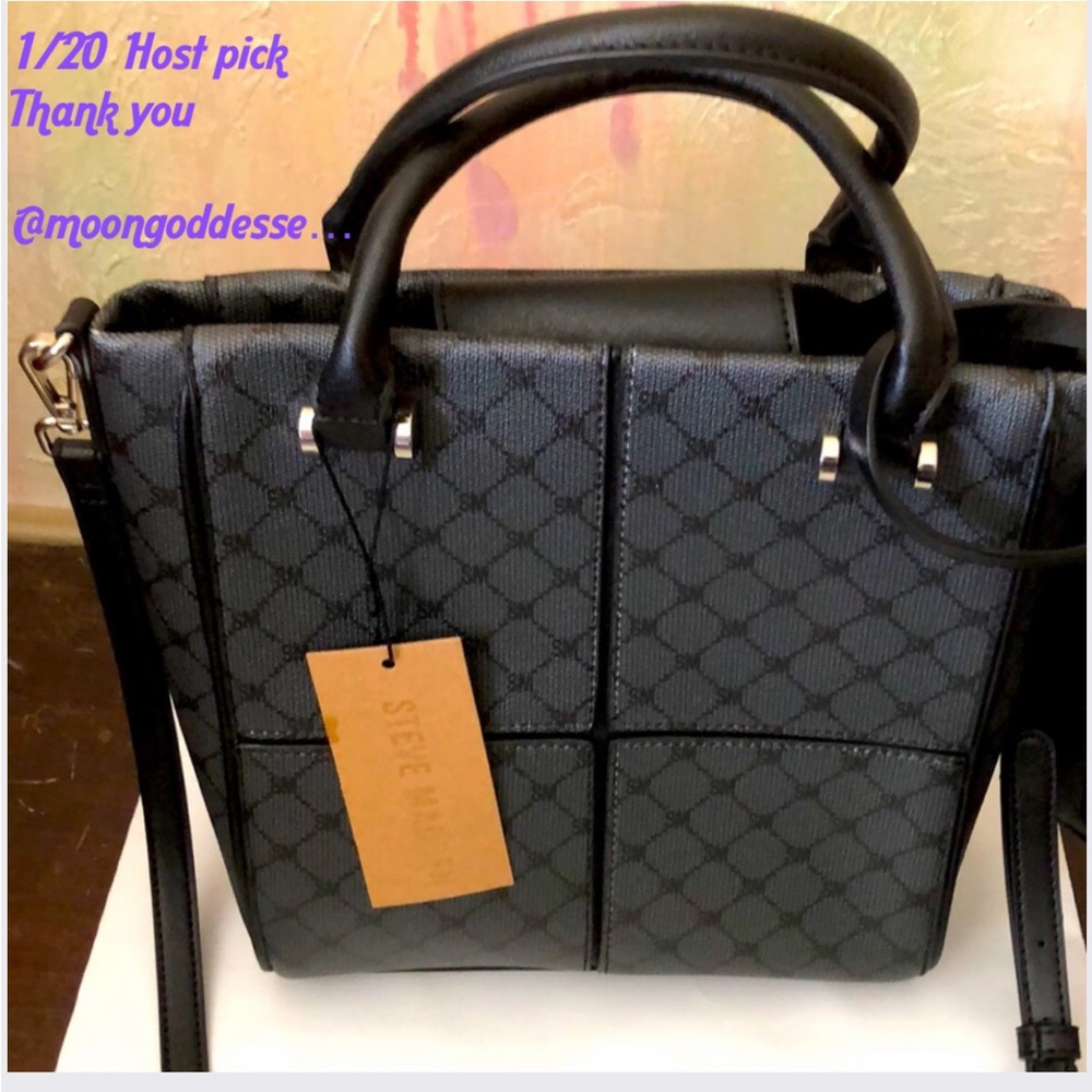 Steve Madden Black Patterned Top-Handle Satchel